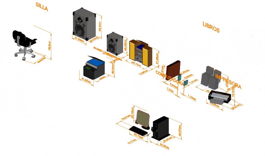 Detail 3d model of the different type of office furniture block layout file in autocad format